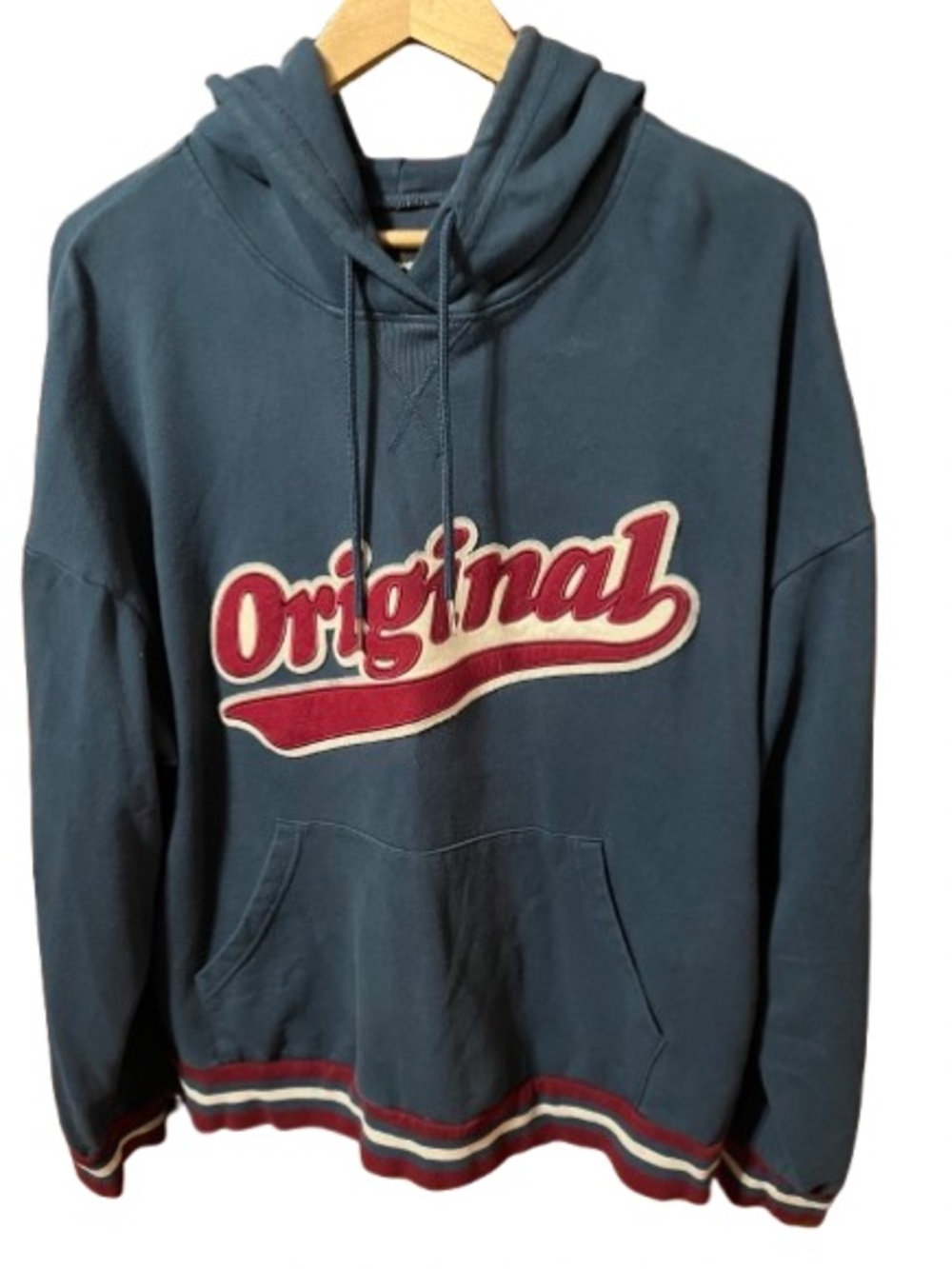 Original Use Script Logo Hoodie - Blue with Red Accent Size XL